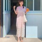 Short-sleeve T-shirt / Spaghetti Strap Lace Midi Dress