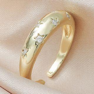 Star Rhinestone Alloy Open Ring 01 - Gold - One Size