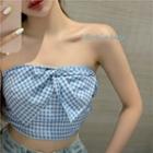Bow Plaid Tube Top Blue - One Size