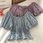 Off-shoulder Floral Puff-sleeve Blouse