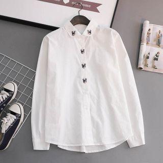 Long Sleeve Rabbit Embroidered Shirt White - One Size