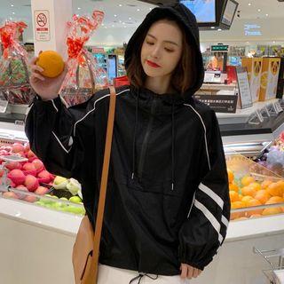 Striped Trim Zip Placket Overhead Windbreaker