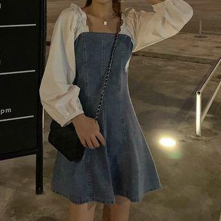 Mock Two-piece Denim Mini A-line Dress
