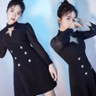 Cutout Double-breasted Long-sleeve Dress