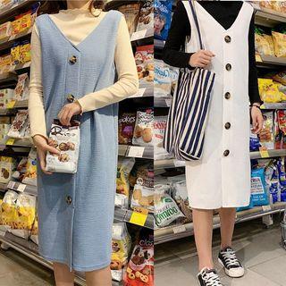 Long Sleeve Plain Top / Button Front Tank Dress