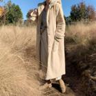 Hooded Long Faux-fur Coat Light Beige - One Size