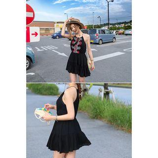 Halter Embroidered A-line Dress