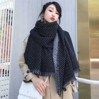 Polka Dot Fringed Scarf Dotted - Black & White - One Size
