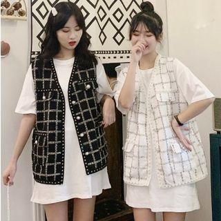 Plaid Button Vest / Short-sleeve T-shirt