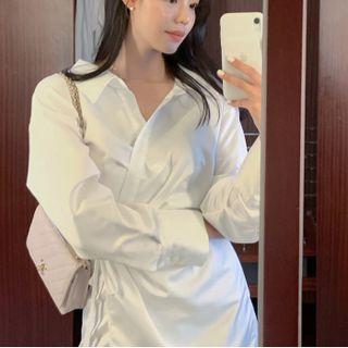 Tie-waist Mini Sheath Shirt Dress