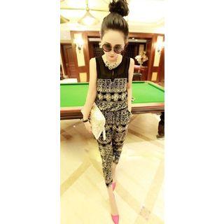 Print Panel Sleeveless Jumpsuit