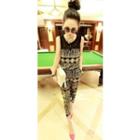 Print Panel Sleeveless Jumpsuit