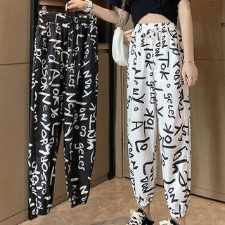 Lettering High-waist Chiffon Jogger Pants