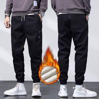 Fleece-lined Letter Embroidered Joggers