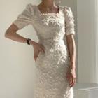 Feather Accent Short-sleeve Slim Fit Dress