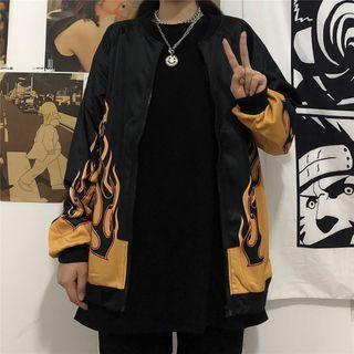 Flame Print Zip-up Jacket