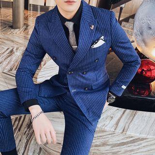 Set: Double-breasted Striped Blazer + Vest + Dress Pants