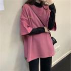 Elbow-sleeve Lettering T-shirt / Long-sleeve Mock-neck T-shirt