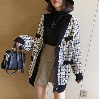 Contrast Color Cardigan White - One Size