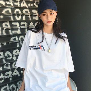 Couple Matching Lettering Elbow-sleeve T-shirt White - One Size