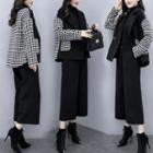 Set: Houndstooth Panel Double-breasted Blazer + Gaucho Pants