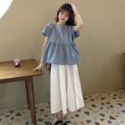 Short-sleeve Bow-accent Blouse / Midi A-line Skirt
