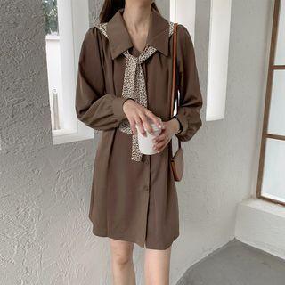 Leopard Print Panel Mini A-line Shirtdress