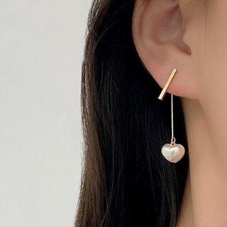 Faux Pearl Heart Drop Earring 1 Pair - Gold & White - One Size