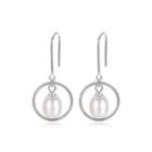 Sterling Silver Fashion Simple Geometric Circle White Freshwater Pearl Earrings Silver - One Size