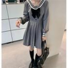 Bow-detail Sailor Collar Long-sleeve Mini Dress