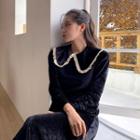 Lace-trim Collar Velvet Dress
