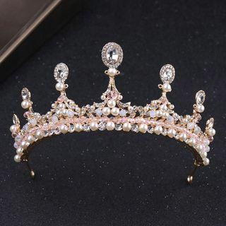 Wedding Faux Pearl Rhinestone Tiara Gold - One Size