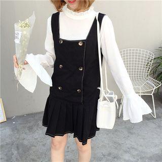 Pleated Hem Double Breasted Pinafore Dress