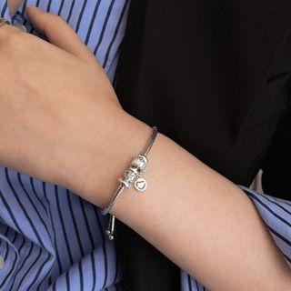 Rhinestone Charm Snake Chain Bracelet 1pc - Silver - One Size