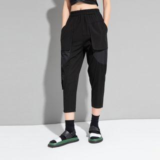 High-waist Plain Pocket Straight-cut Pants