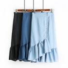 Buttoned Ruffle Hem Midi Skirt