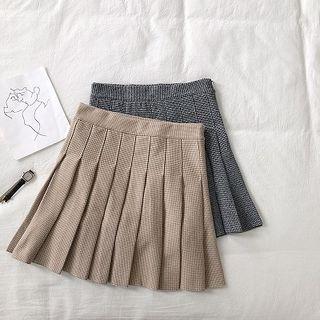 Houndstooth High-waist Acrylic Pleated Skirt