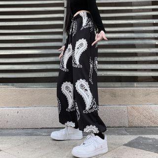 Paisley Print Wide Leg Pants Paisley Print - Black - One Size