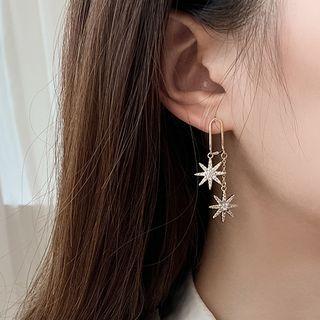 Star Rhinestone Dangle Earring 1 Pair - Rhinestone - Earrings - Gold - One Size