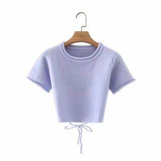 Short-sleeve Tie-back Fluffy Crop Top