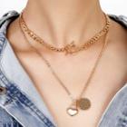 Heart Pendant Layered Necklace 1pc - Gold - One Size