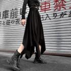 Elastic-waist Hanky Hem Maxi Skirt Black - One Size