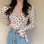 Long-sleeve Floral Print Wrap T-shirt Floral - One Size