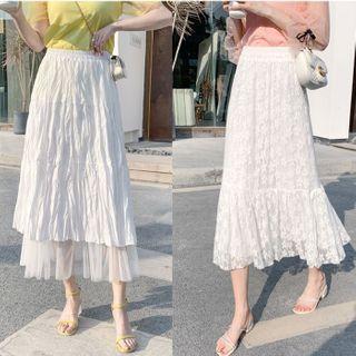 Reversible Lace Textured Tiered Midi Skirt