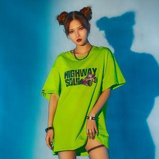 Short-sleeve Car Print Tunic T-shirt