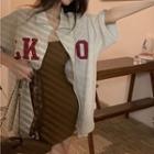 Elbow-sleeve Lettering Jacket / Spaghetti-strap Mini Sheath Dress