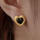 Heart Alloy Earring 1 Pair - Gold & Black - One Size