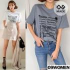 Tall Size Round-neck Letter Print T-shirt