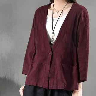 Check 3/4-sleeve Linen Jacket