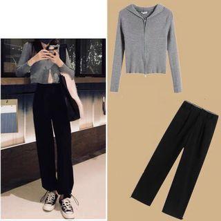Set: Zipped Knit Cardigan + Pants